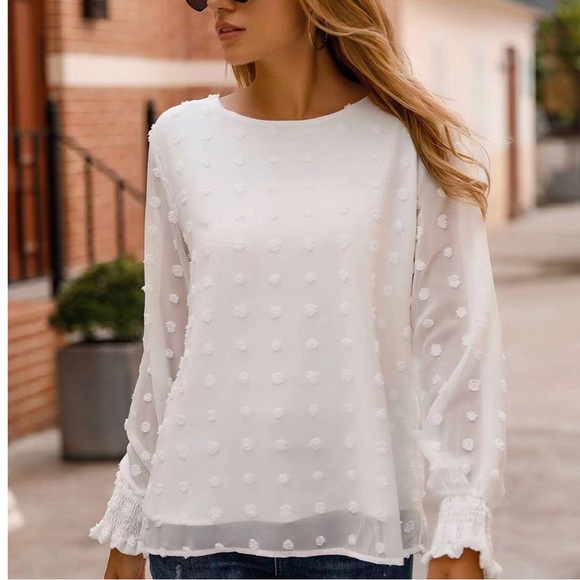 Tops - Women’s white blouse||swiss dot||flutter sleeve||chiffon blouse